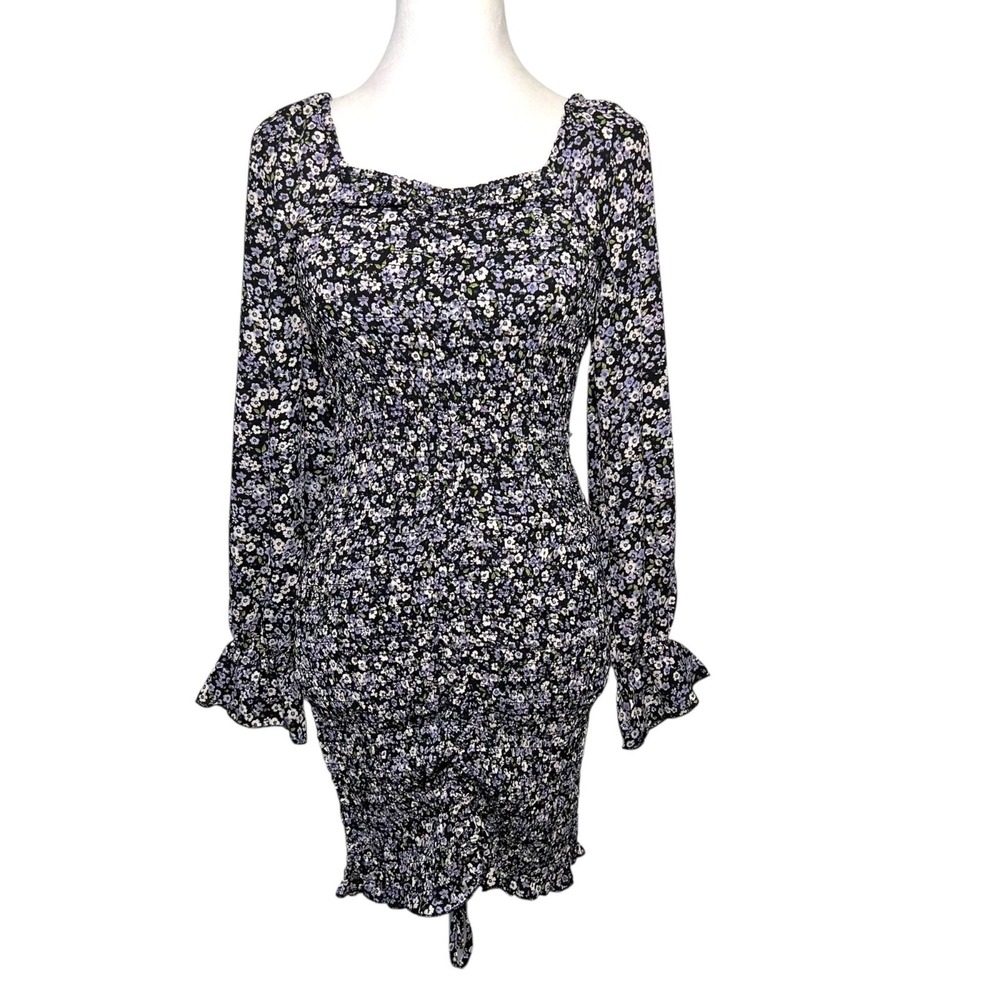 Allison & Kelly Floral Smocked Dress Long Sleeve Purple Cottage Coquette Small